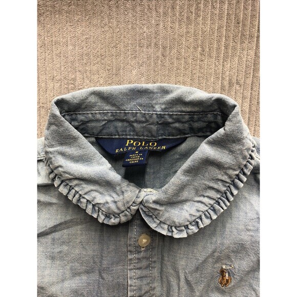 Polo Ralph Lauren Girls Denim Shirt Size 5 Button Up Round Ruffle Collar - Picture 3 of 14